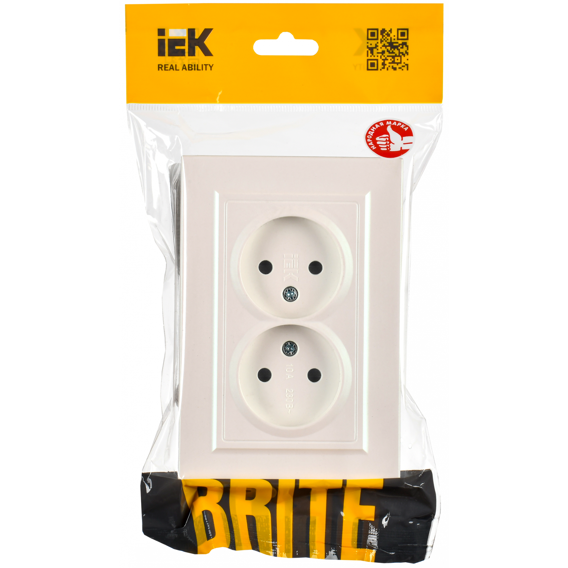 BRITE Розетка 2-местная без заземления с защитными шторками 10А в сборе РСш12-2-БрЖ жемчуг IEK