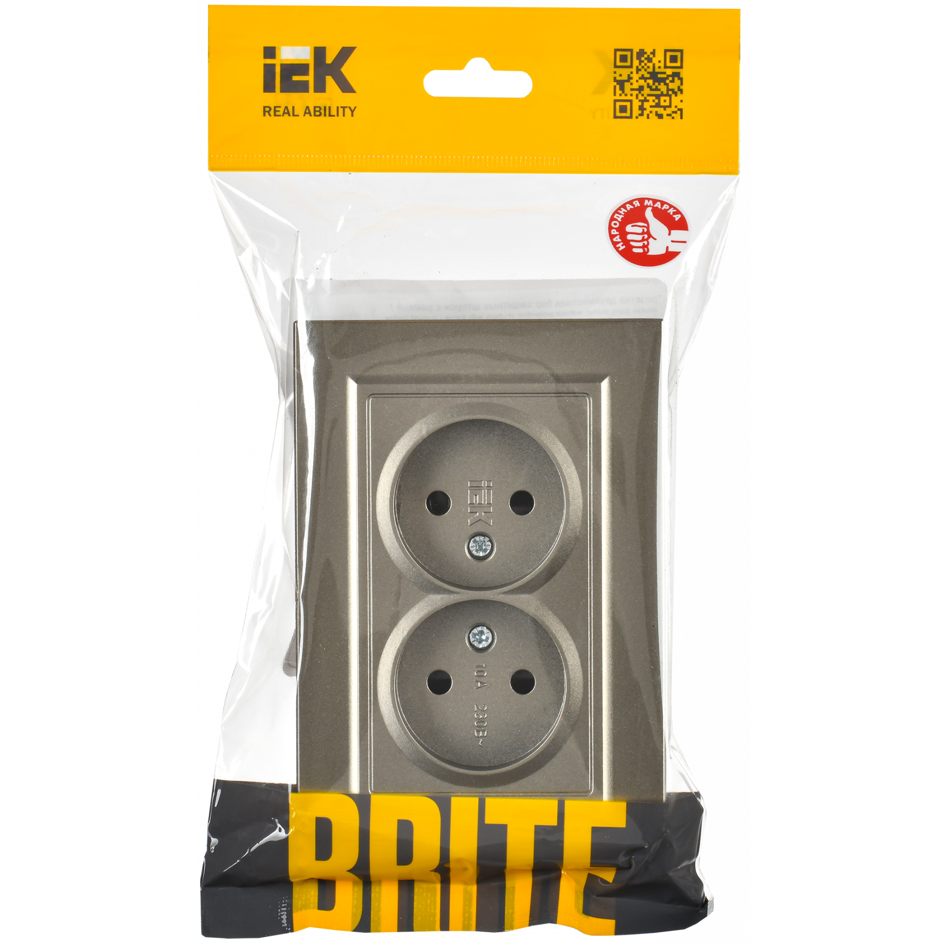 BRITE Розетка 2-местная без заземления с защитными шторками 10А в сборе РСш12-2-БрШ шампань IEK