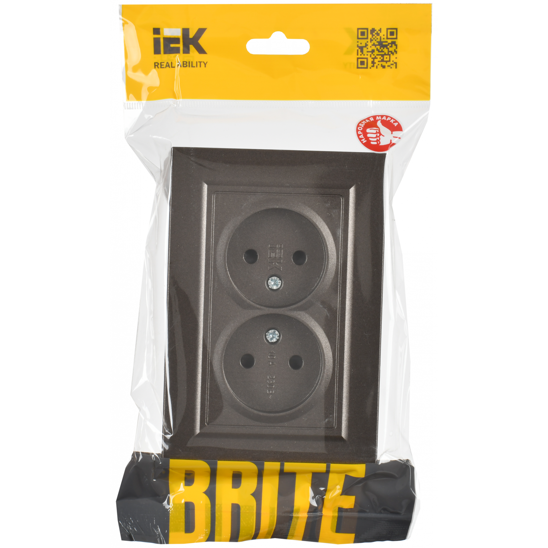 BRITE Розетка 2-местная без заземления с защитными шторками 10А в сборе РСш12-2-БрТБ темная бронза IEK