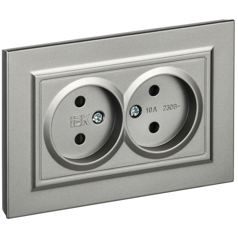 BRITE Розетка 2-местная без заземления с защитными шторками 10А в сборе РСш12-2-БрС сталь IEK