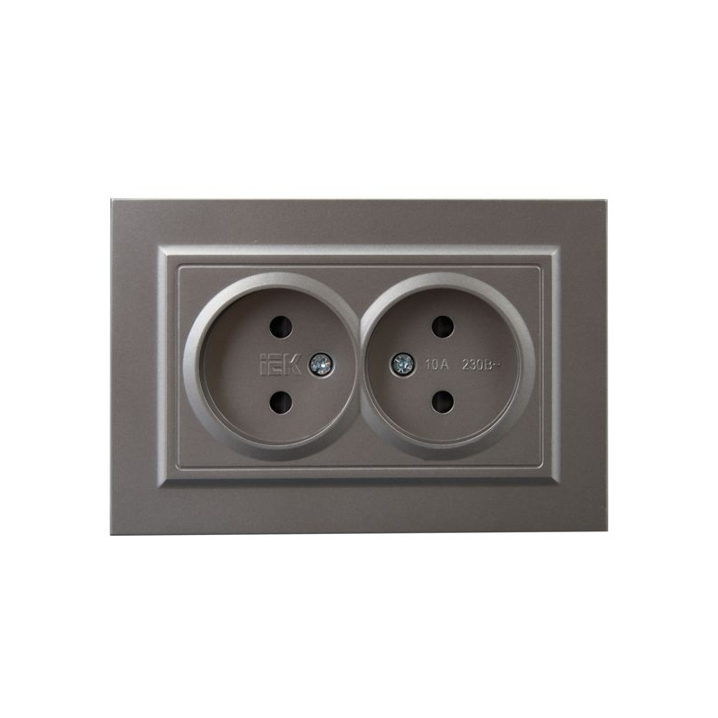 BRITE Розетка 2-местная без заземления с защитными шторками 10А в сборе РСш12-2-БрС сталь IEK