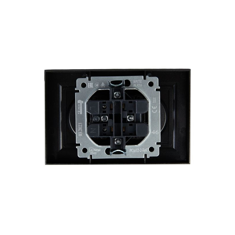 BRITE Розетка 2-местная без заземления с защитными шторками 10А в сборе РСш12-2-БрС сталь IEK