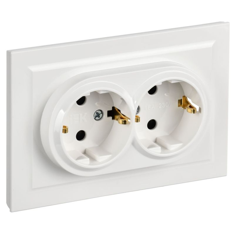 BRITE Розетка 2-местная с заземлением с защитными шторками 16А в сборе РСш12-3-БрБ белый