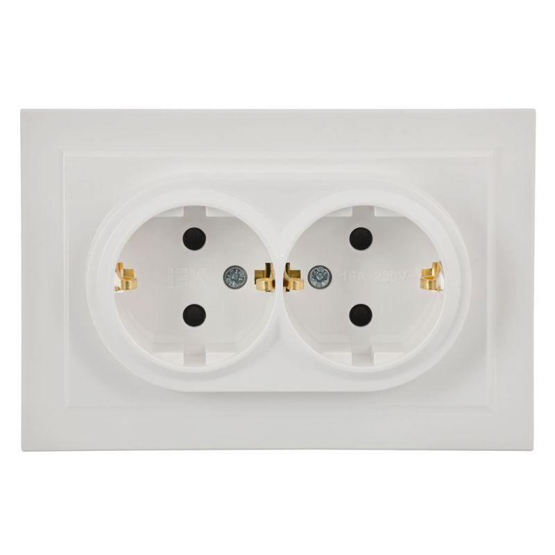 BRITE Розетка 2-местная с заземлением с защитными шторками 16А в сборе РСш12-3-БрБ белый