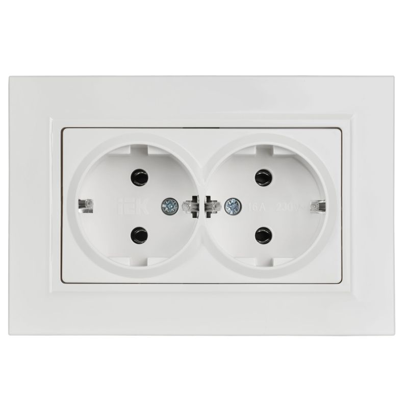 BRITE Розетка 2-местная с заземлением без защитных шторок плоская 16А в сборе РСПл12-3-БрБ белый IEK