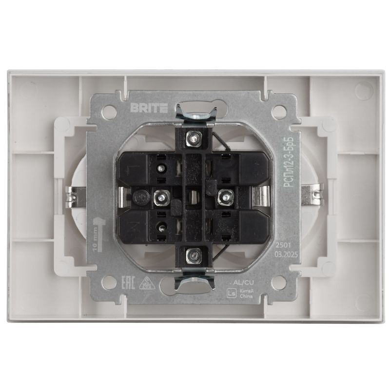 BRITE Розетка 2-местная с заземлением без защитных шторок плоская 16А в сборе РСПл12-3-БрБ белый IEK