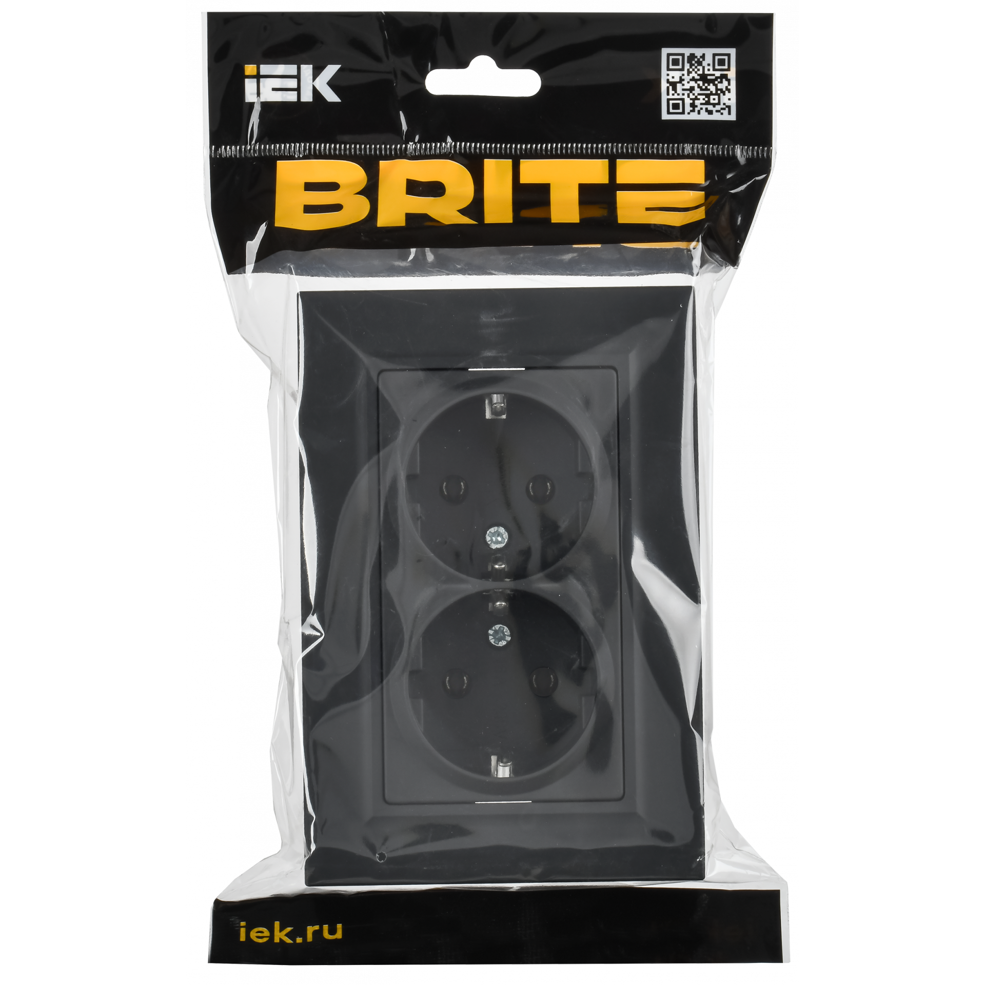 BRITE Розетка 2-местная с заземлением без защитных шторок плоская 16А в сборе РСПл12-3-БрГ графит IEK