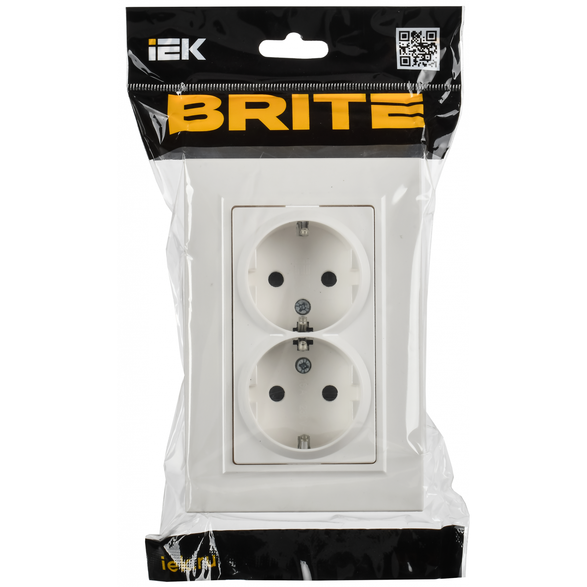 BRITE Розетка 2-местная с заземлением с защитными шторками плоская 16А в сборе РСшПл12-3-БрБ белый IEK