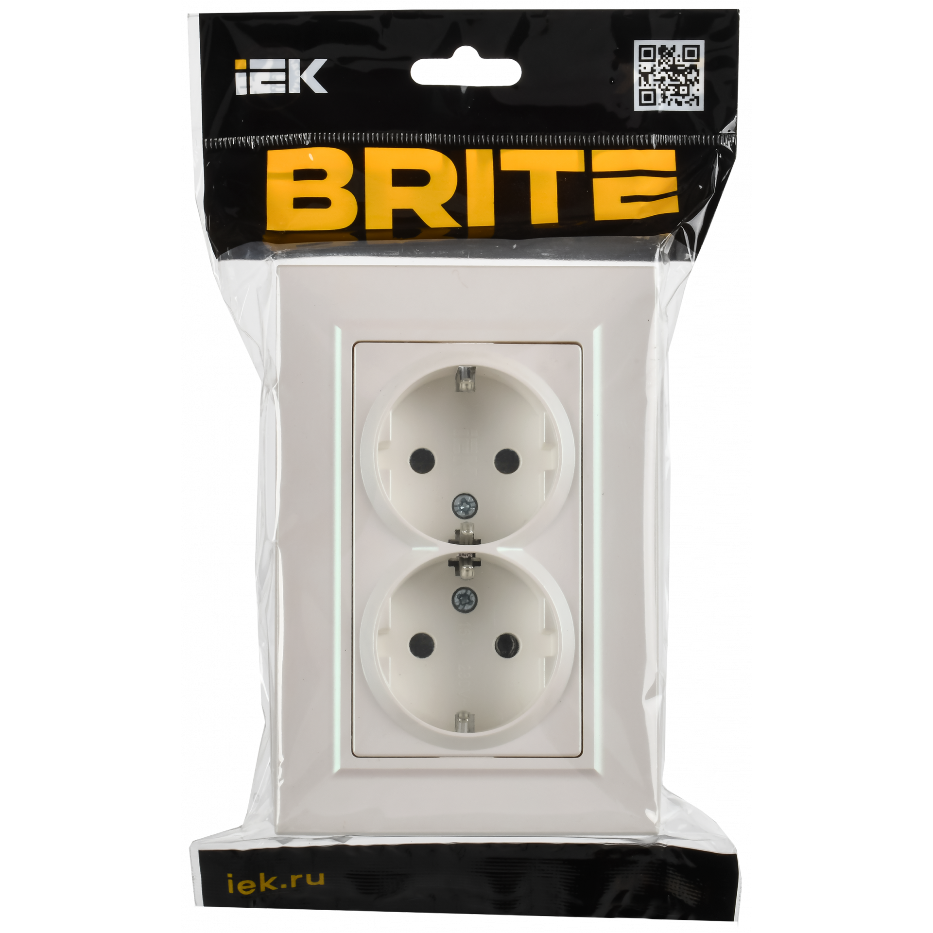 BRITE Розетка 2-местная с заземлением с защитными шторками плоская 16А в сборе РСшПл12-3-БрЖ жемчуг IEK