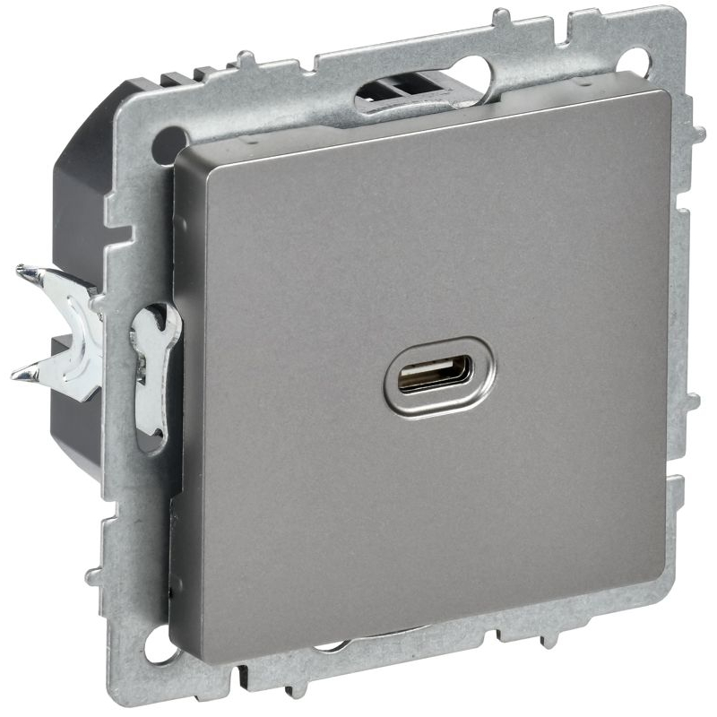 BRITE Розетка USB C 65Вт высокоскоростная зарядка РЮ12-1-БрС сталь IEK