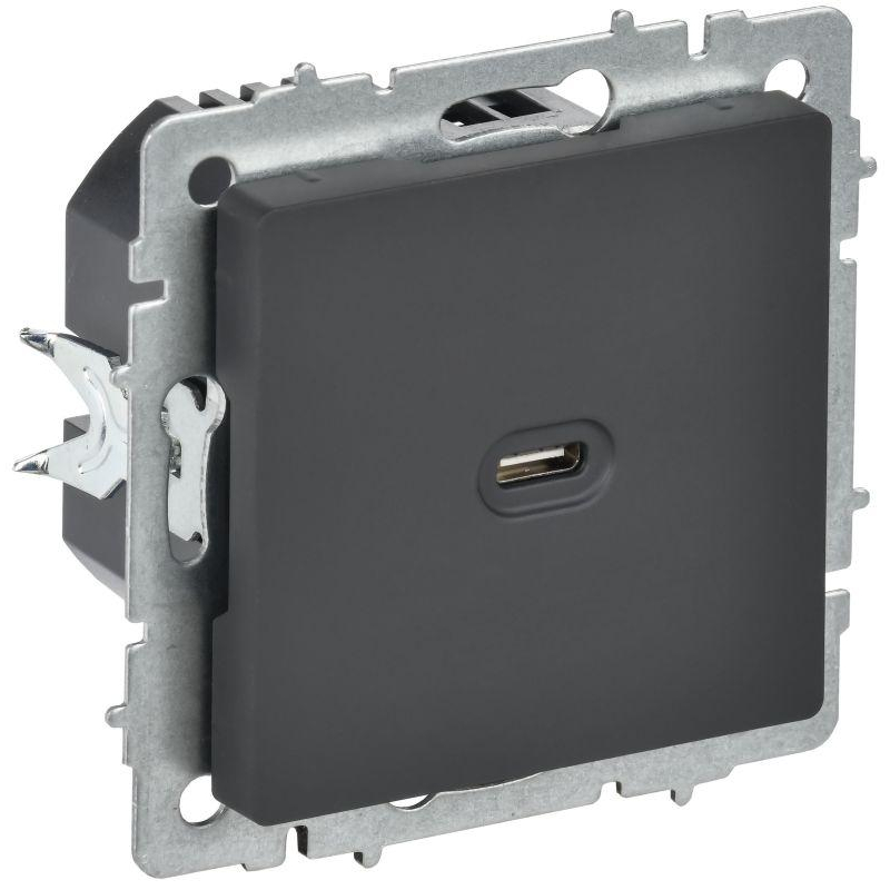 BRITE Розетка USB C 65Вт высокоскоростная зарядка РЮ12-1-БрГ графит IEK