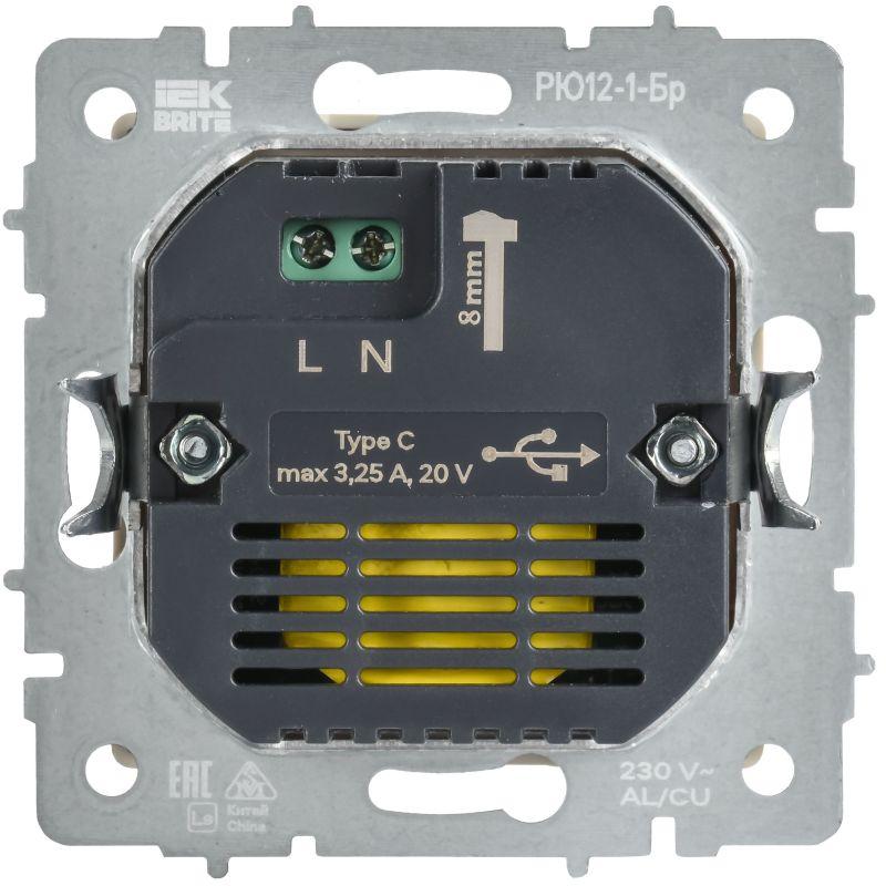 BRITE Розетка USB C 65Вт высокоскоростная зарядка РЮ12-1-БрГ графит IEK