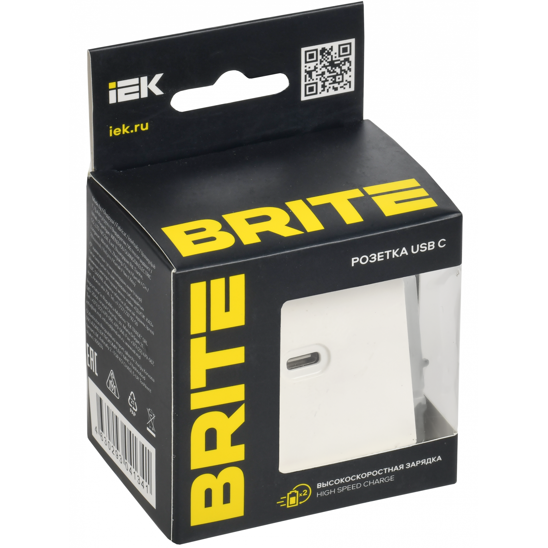 BRITE Розетка USB C 65Вт высокоскоростная зарядка РЮ12-1-БрАБ арктический белый IEK