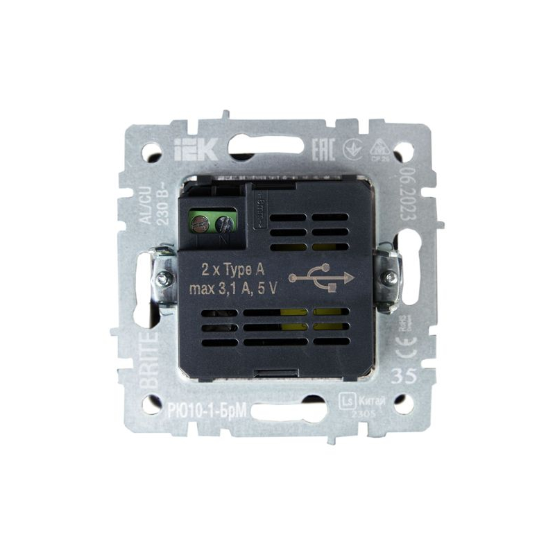 BRITE Розетка USB A+A 5В 3,1А РЮ10-1-БрМ маренго IEK