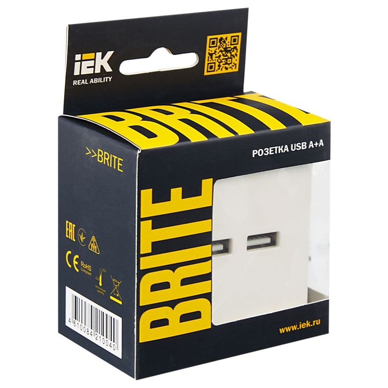 BRITE Розетка USB A+A 5В 3,1А РЮ10-1-БрЖ жемчуг IEK