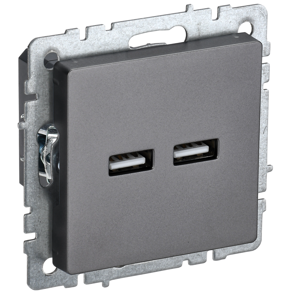 BRITE Розетка USB A+A 5В 3,1А РЮ10-1-БрС сталь IEK