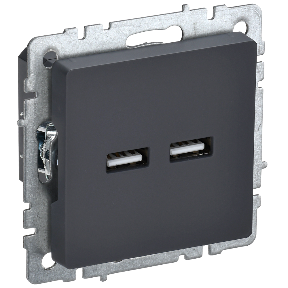BRITE Розетка USB A+A 5В 3,1А РЮ10-1-БрГ графит IEK