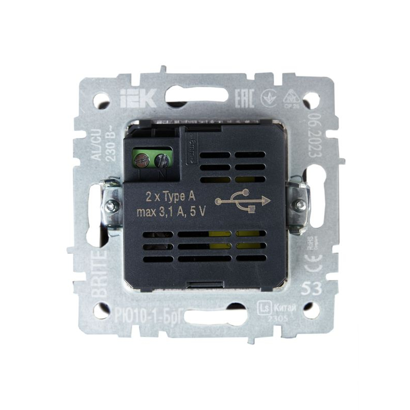 BRITE Розетка USB A+A 5В 3,1А РЮ10-1-БрГ графит IEK