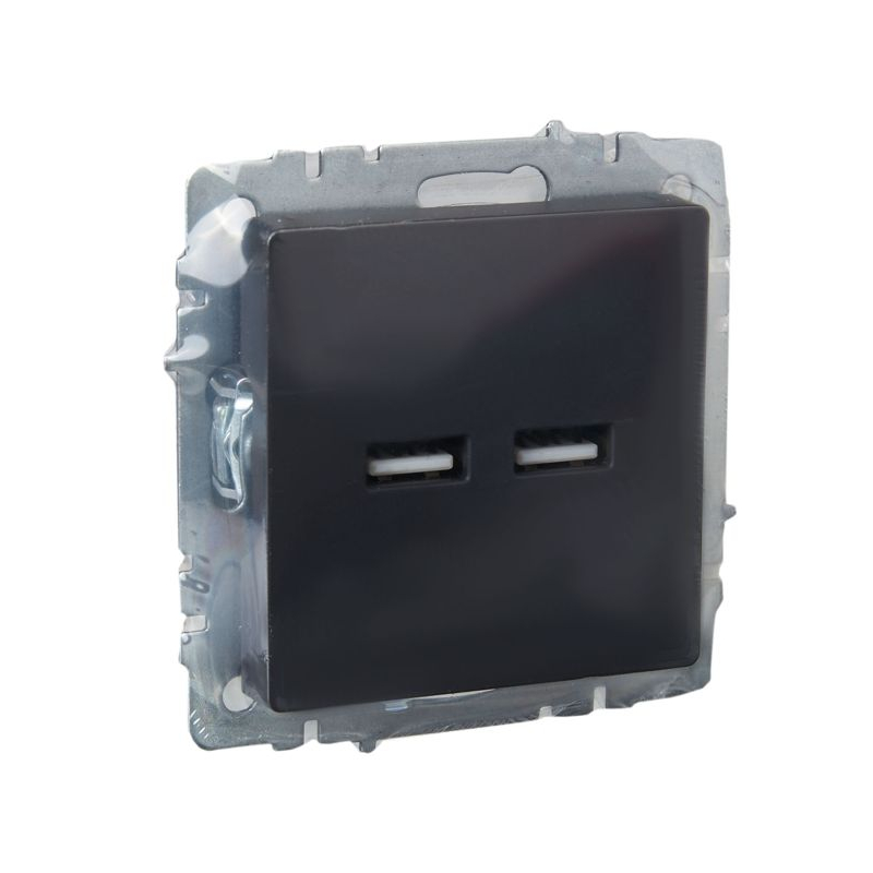 BRITE Розетка USB A+A 5В 3,1А РЮ10-1-БрГ графит IEK