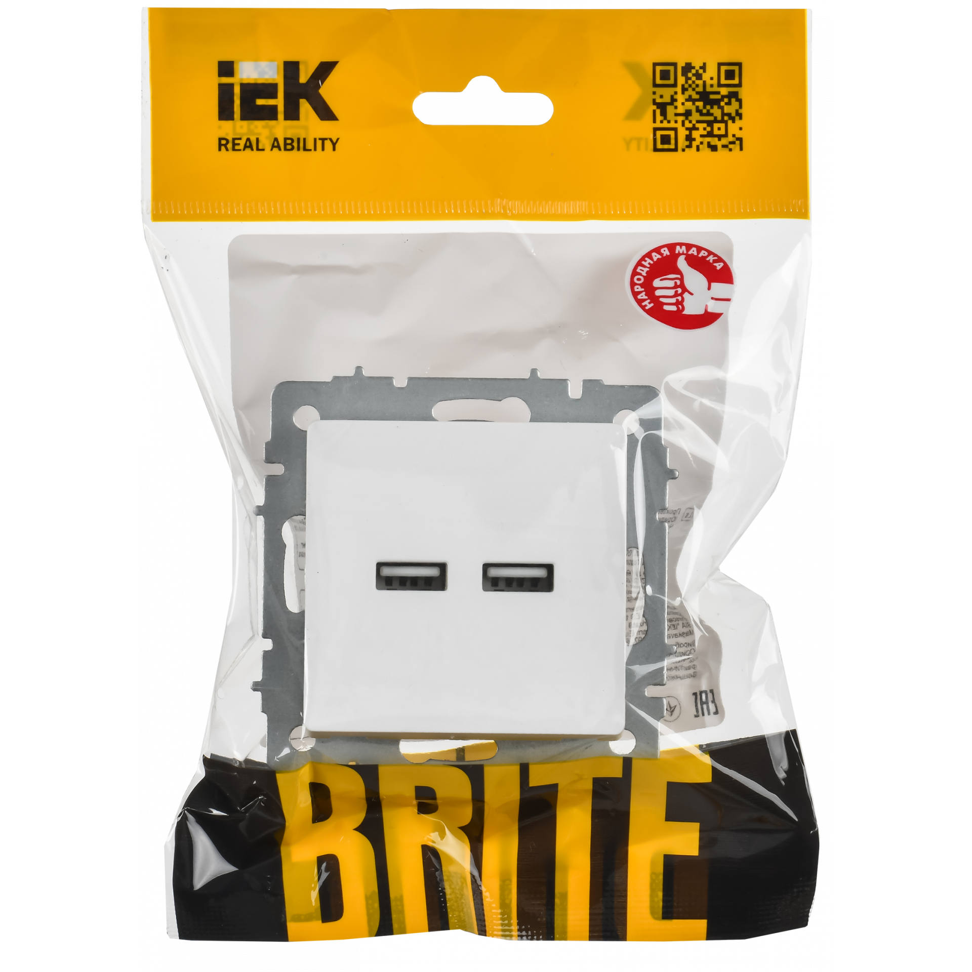 BRITE Розетка USB A+A 5В 3,1А РЮ10-1-БрАБ арктический белый IEK