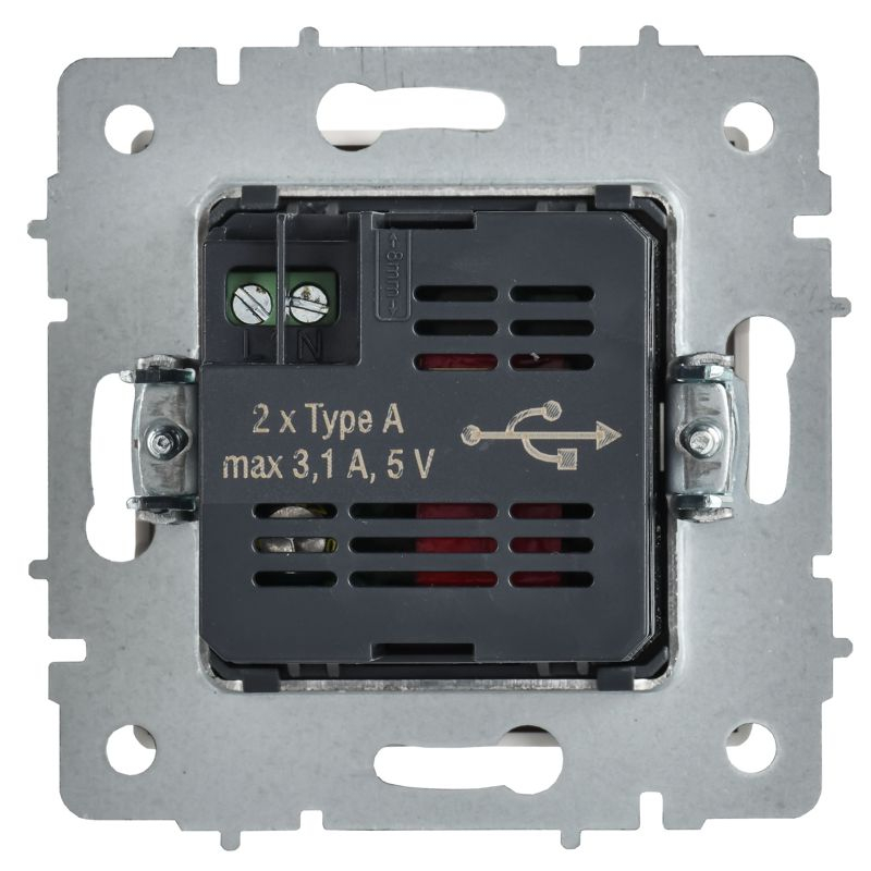 BRITE Розетка USB A+A 5В 3,1А РЮ10-1-БрАБ арктический белый IEK