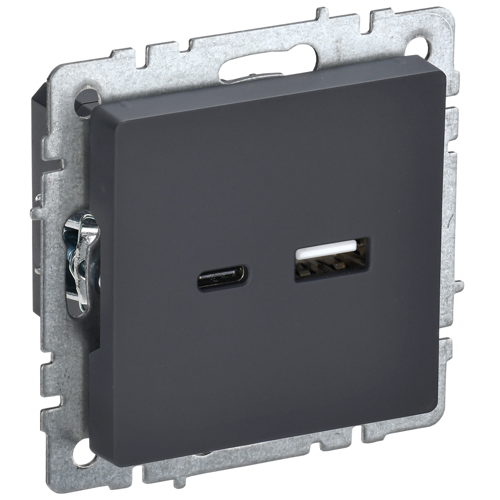 BRITE Розетка USB A+C 18Вт РЮ11-1-БрГ графит IEK