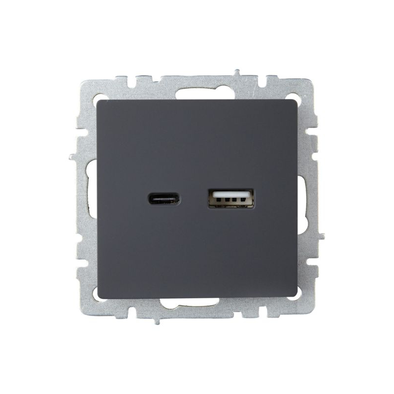 BRITE Розетка USB A+C 18Вт РЮ11-1-БрГ графит IEK