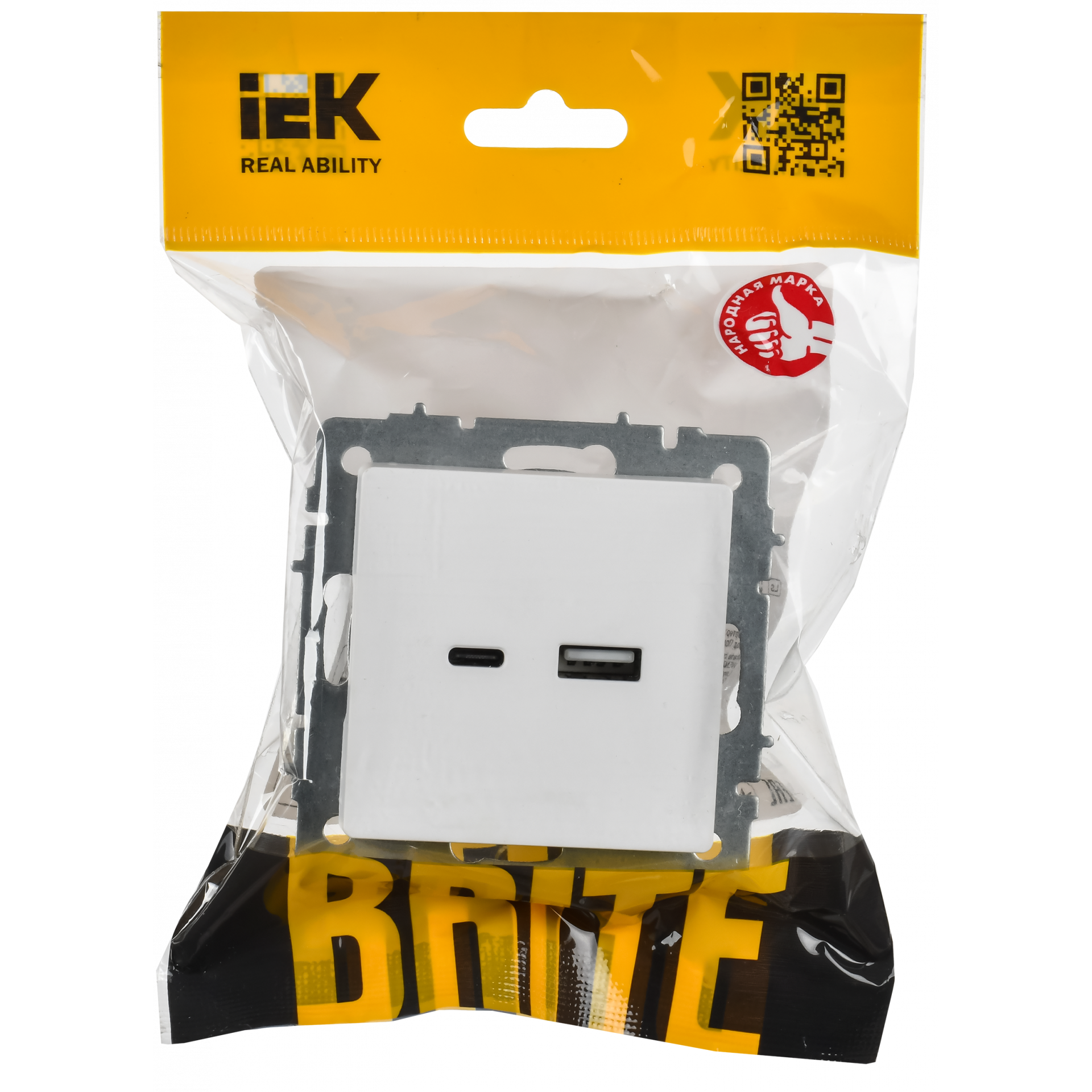 BRITE Розетка USB A+C 18Вт РЮ11-1-БрАБ арктический белый IEK
