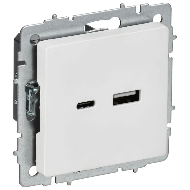 BRITE Розетка USB A+C 18Вт РЮ11-1-БрАБ арктический белый IEK