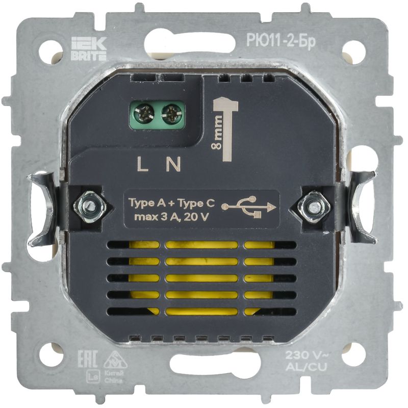 BRITE Розетка USB A+C 45Вт высокоскоростная зарядка РЮ11-2-БрЧ черный IEK