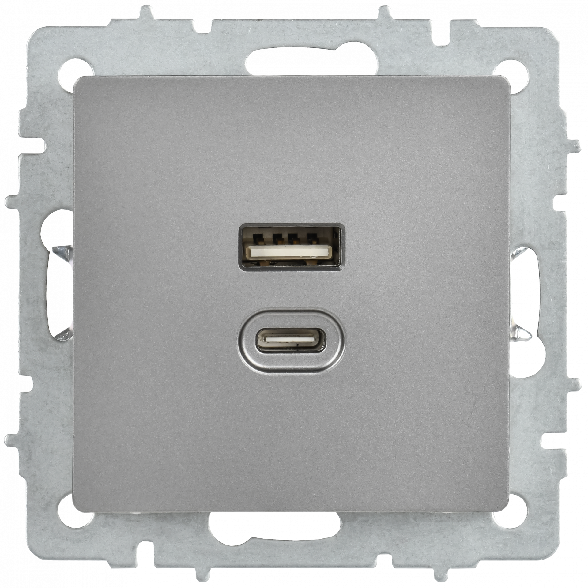 BRITE Розетка USB A+C 45Вт высокоскоростная зарядка РЮ11-2-БрС сталь IEK