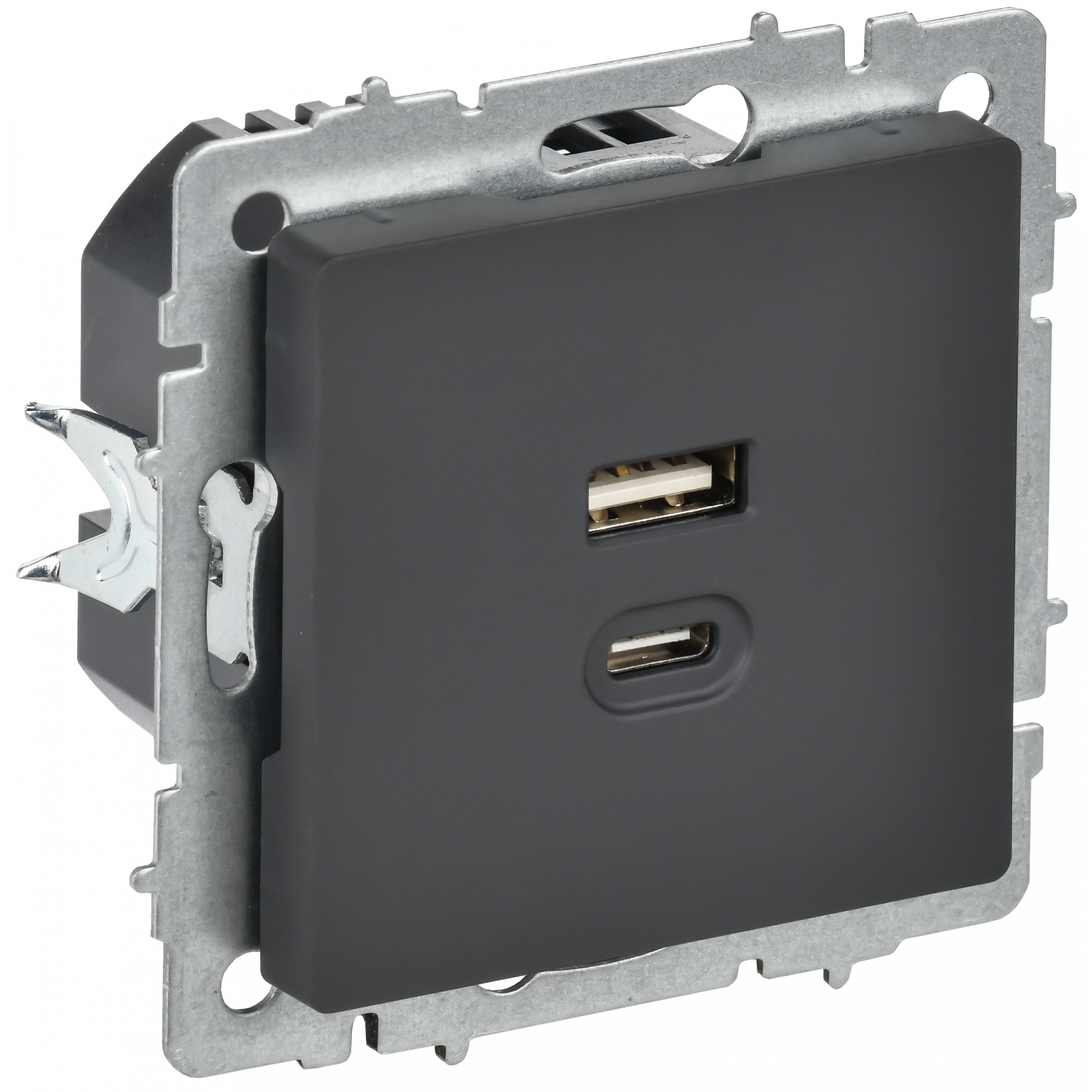 BRITE Розетка USB A+C 45Вт высокоскоростная зарядка РЮ11-2-БрГ графит IEK