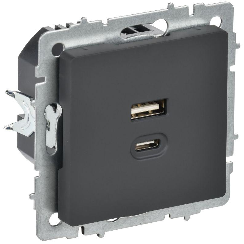 BRITE Розетка USB A+C 45Вт высокоскоростная зарядка РЮ11-2-БрГ графит IEK