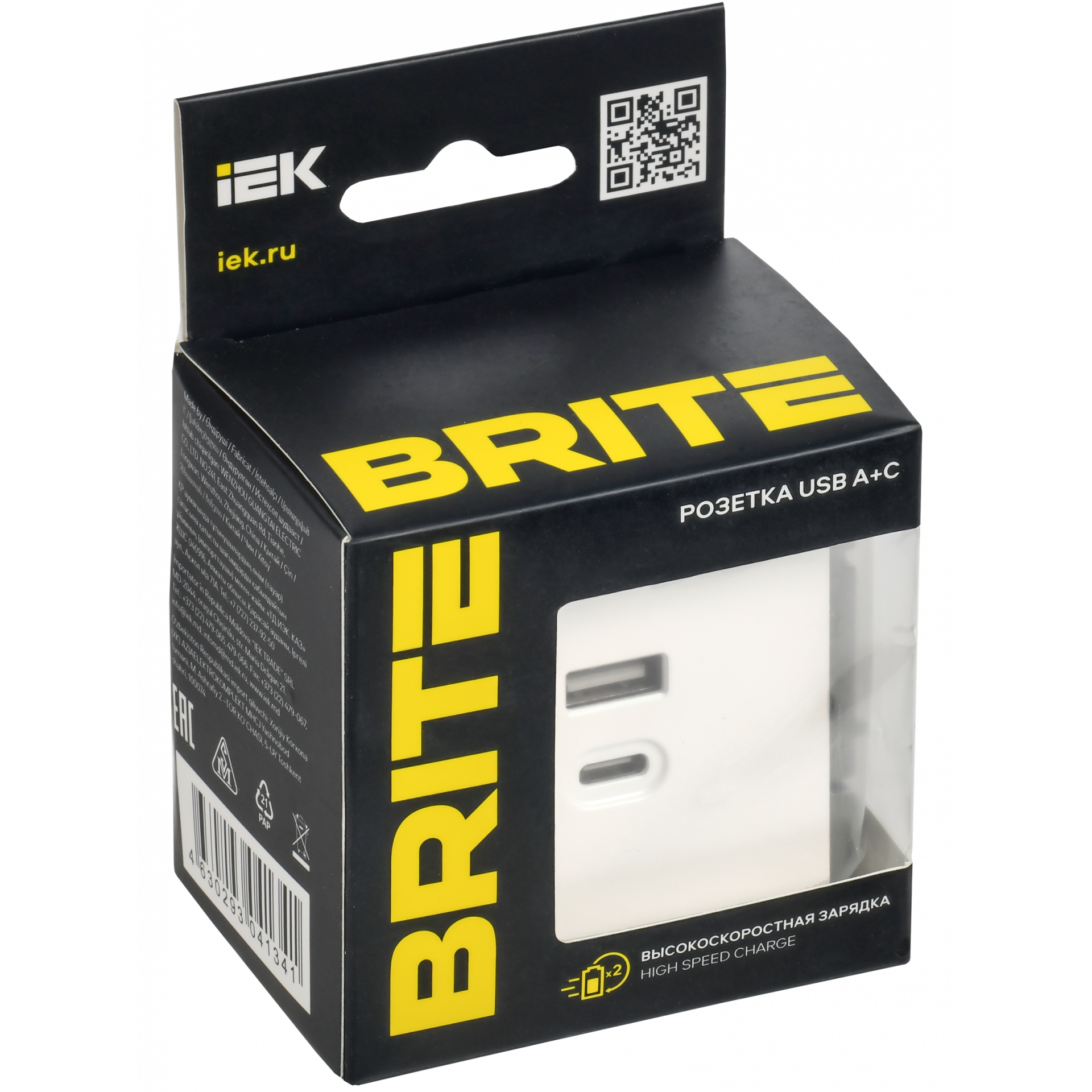 BRITE Розетка USB A+C 45Вт высокоскоростная зарядка РЮ11-2-БрАБ арктический белый IEK