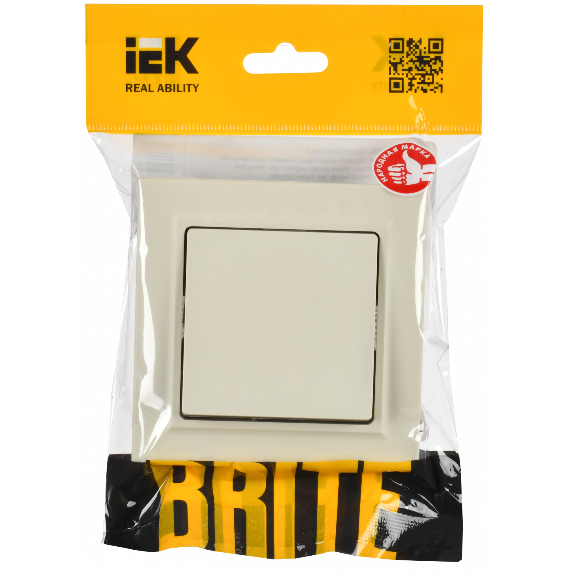 BRITE Выключатель 1-клавишный 10А в сборе ВСР10-1-0-БрКр бежевый IEK