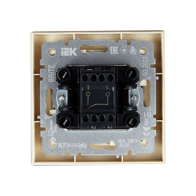 BRITE Выключатель 1-клавишный 10А в сборе ВСР10-1-0-БрКр бежевый IEK