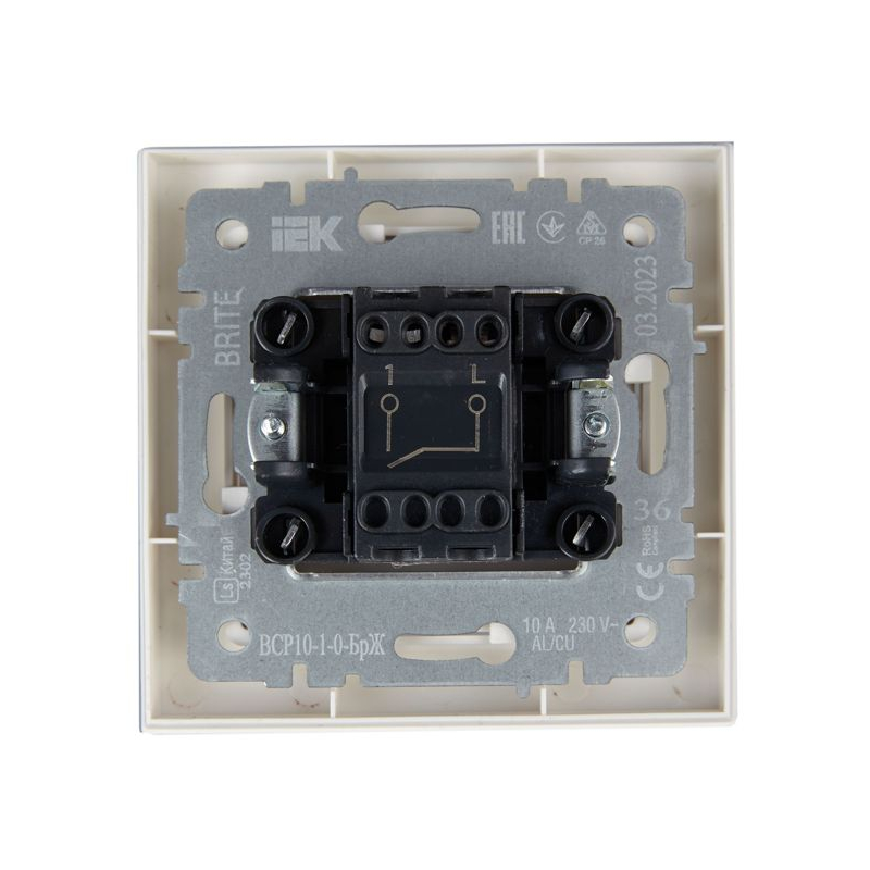 BRITE Выключатель 1-клавишный 10А в сборе ВСР10-1-0-БрЖ жемчуг IEK