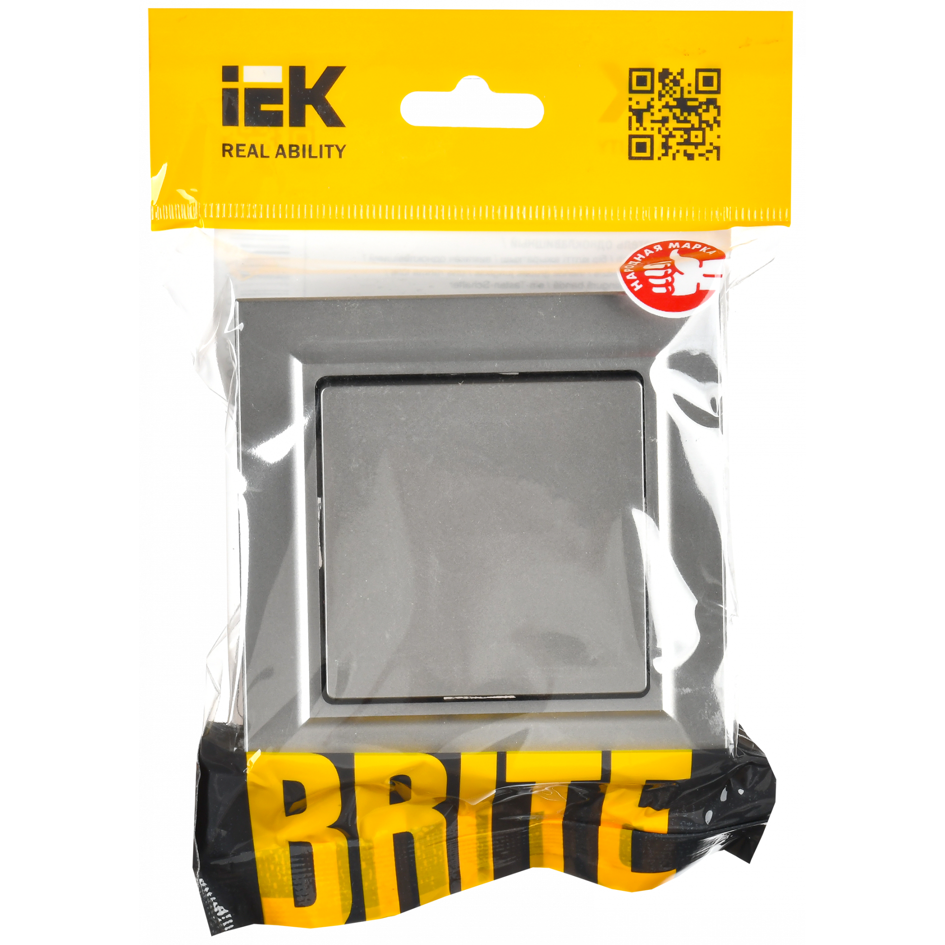 BRITE Выключатель 1-клавишный 10А в сборе ВСР10-1-0-БрС сталь IEK