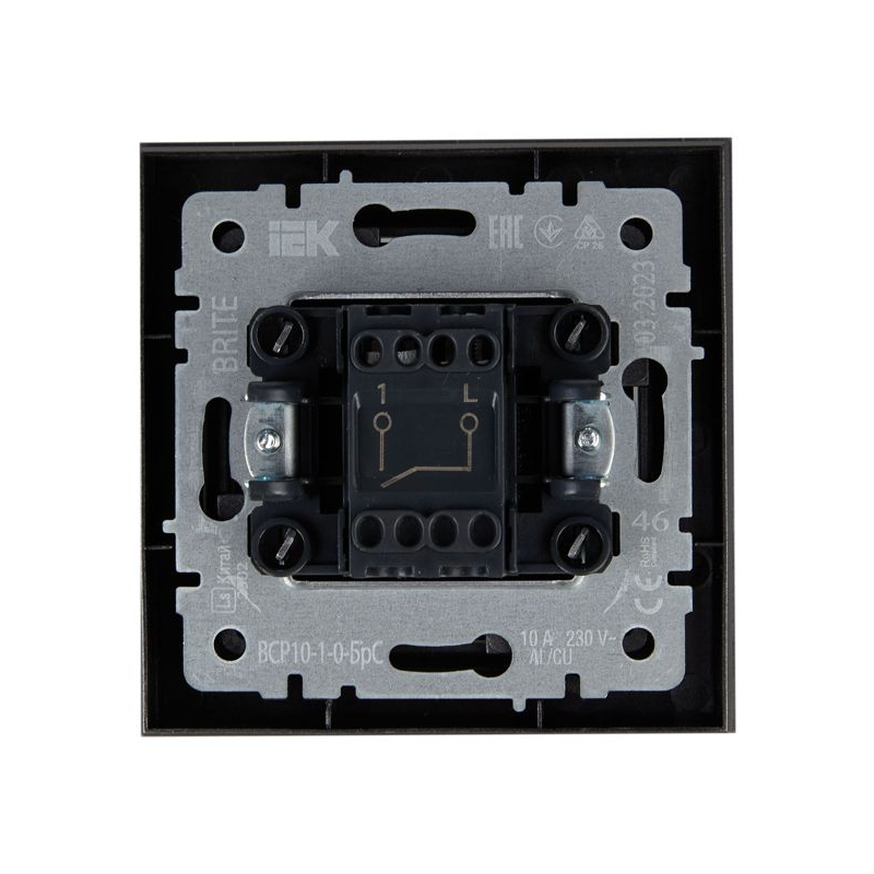 BRITE Выключатель 1-клавишный 10А в сборе ВСР10-1-0-БрС сталь IEK