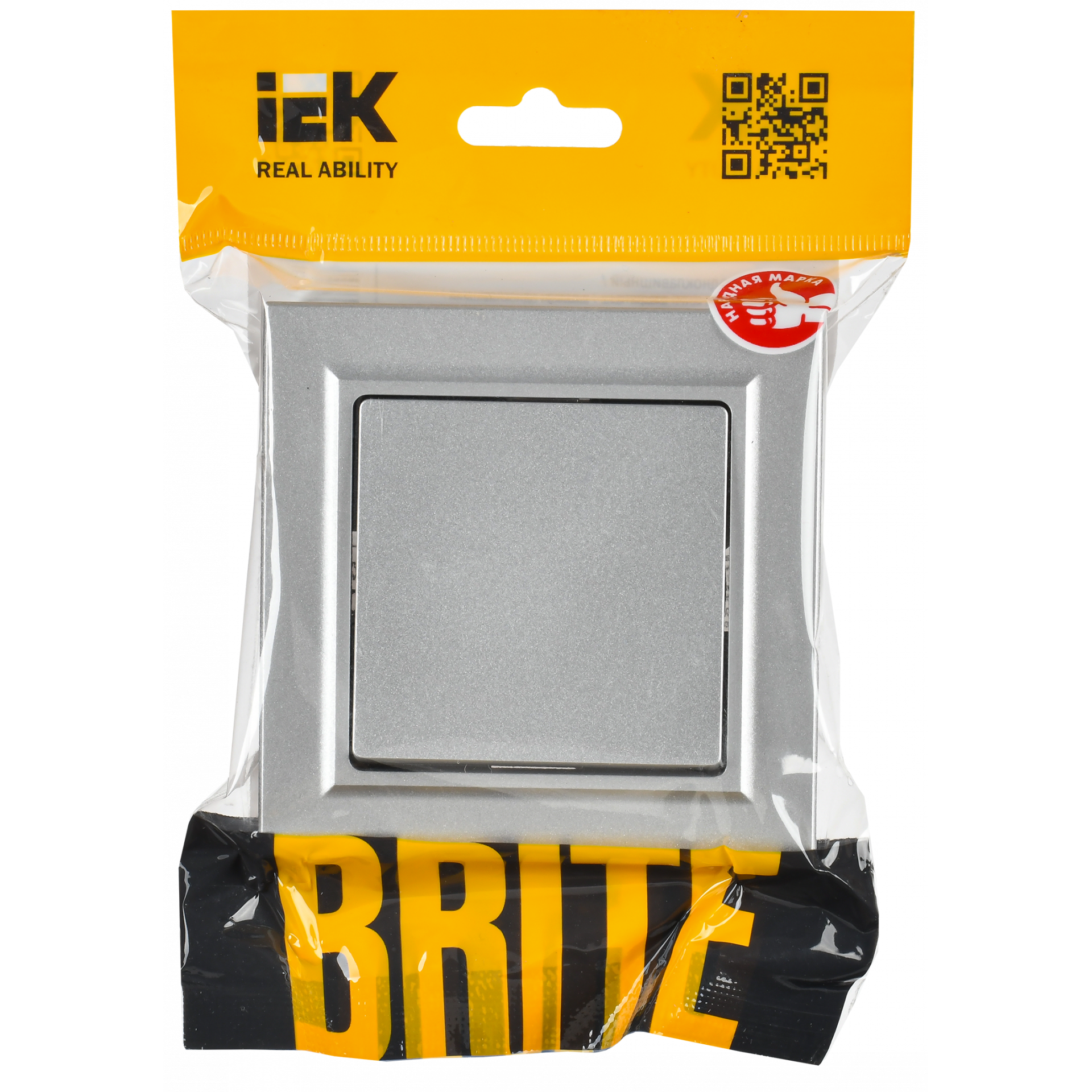 BRITE Выключатель 1-клавишный 10А в сборе ВСР10-1-0-БрА алюминий IEK