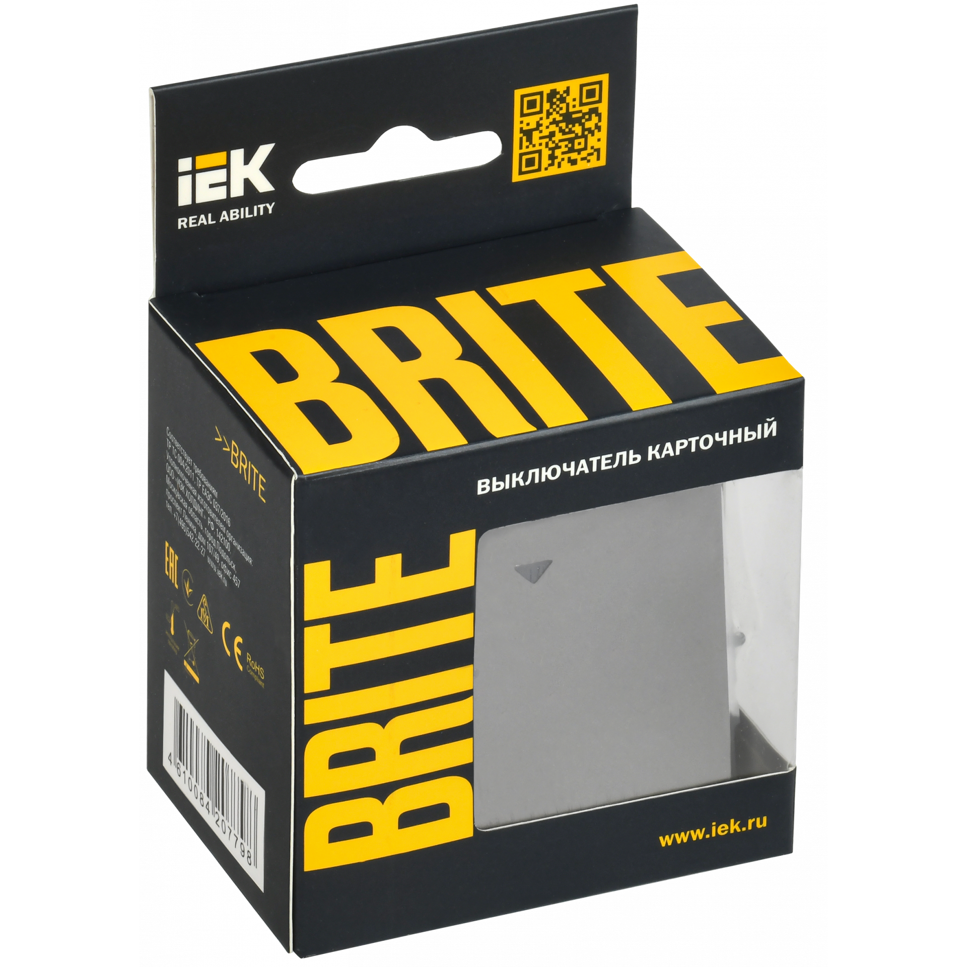 BRITE Выключатель карточный 30А ВС10-1-8-БрС сталь IEK