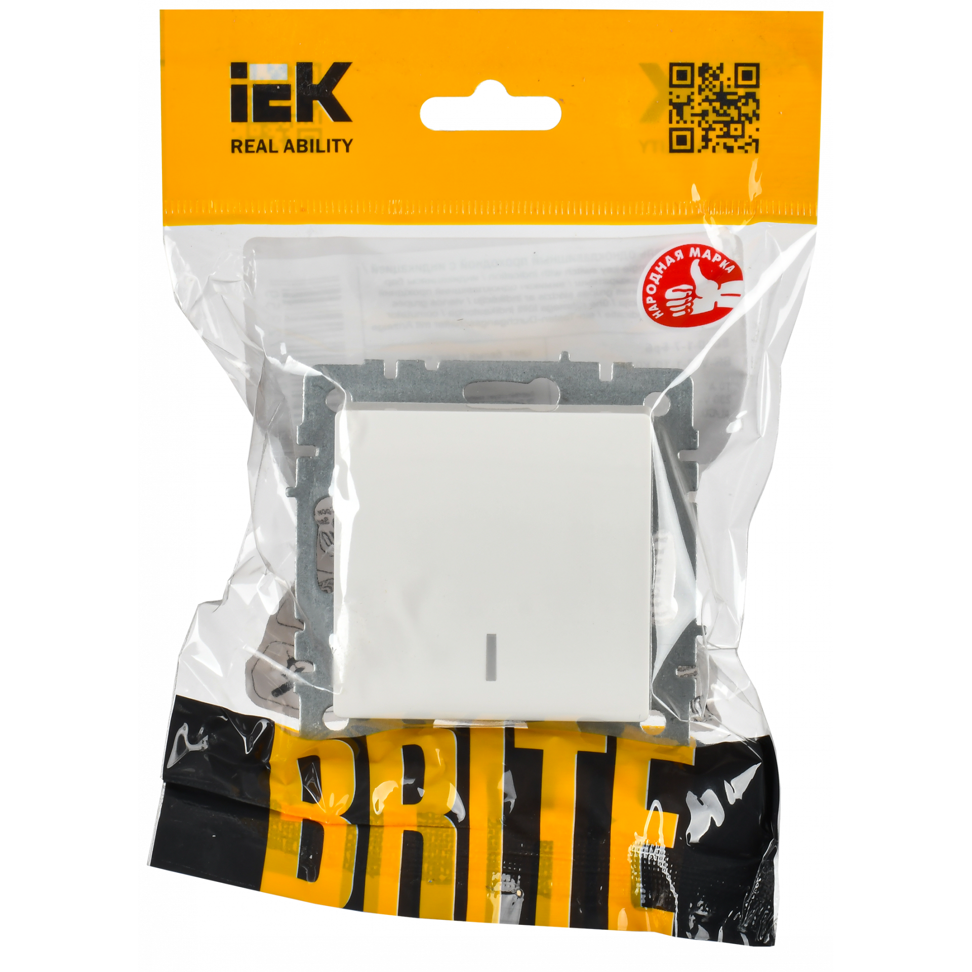 BRITE Выключатель 1-клавишный проходной с индикацией 10А ВС10-1-7-БрБ белый IEK