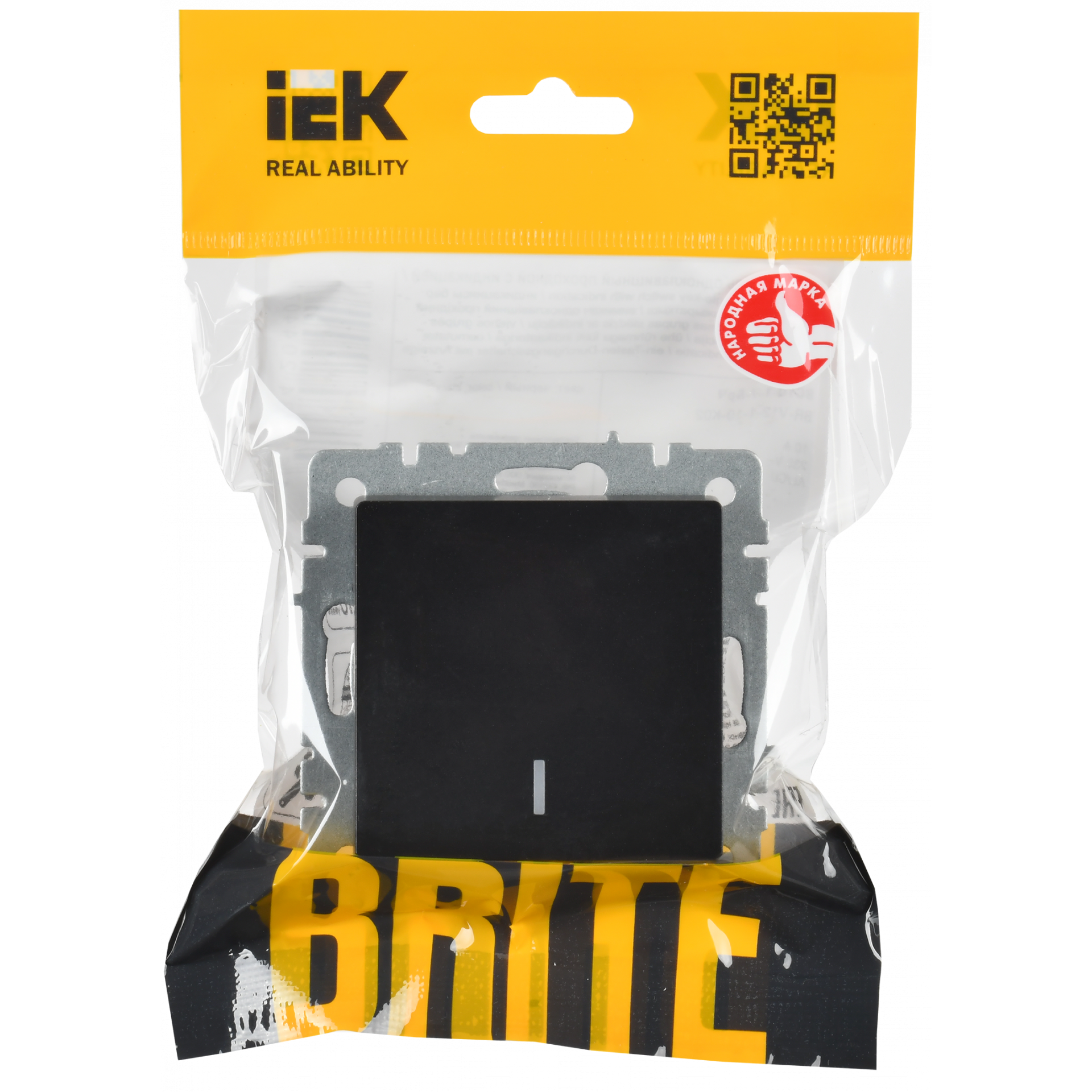 BRITE Выключатель 1-клавишный проходной с индикацией 10А ВС10-1-7-БрЧ черный IEK