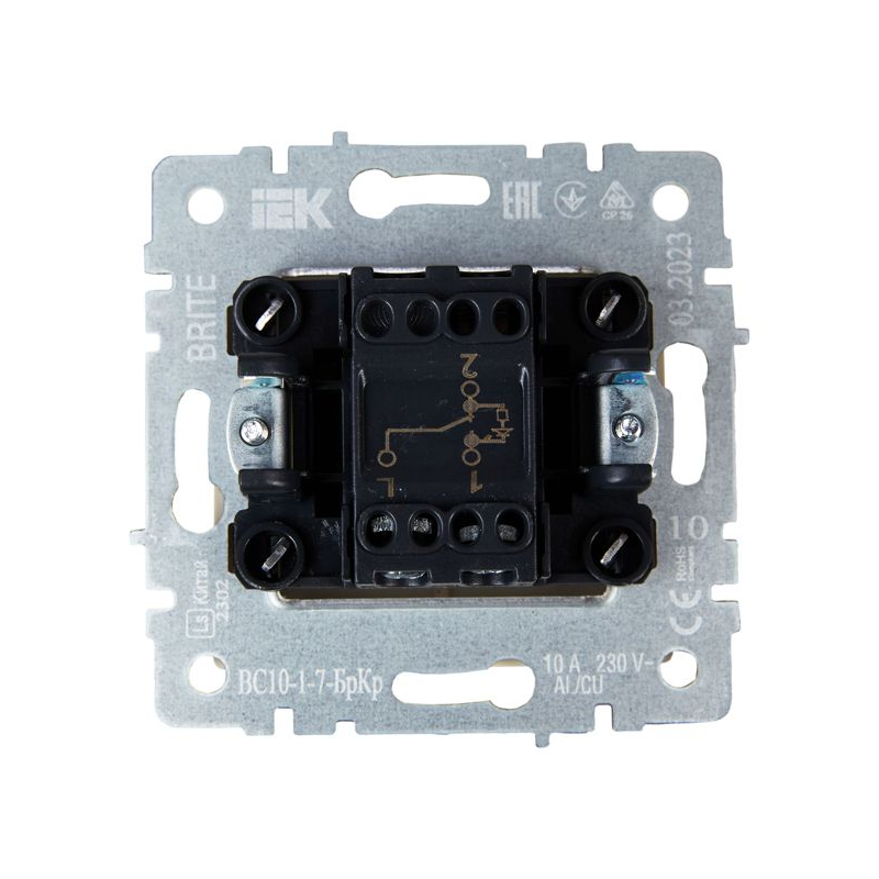 BRITE Выключатель 1-клавишный проходной с индикацией 10А ВС10-1-7-БрЧ черный IEK