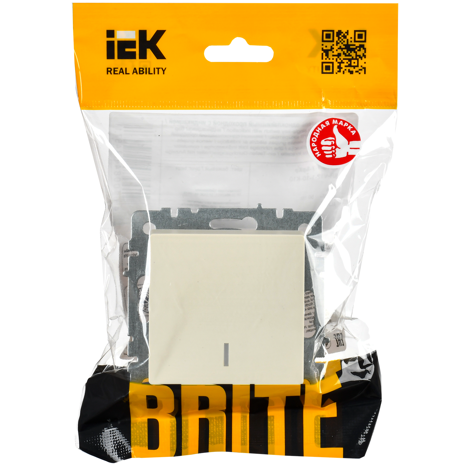 BRITE Выключатель 1-клавишный проходной с индикацией 10А ВС10-1-7-БрКр бежевый IEK
