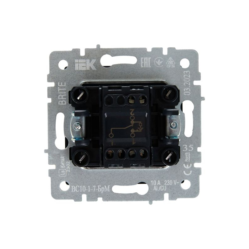 BRITE Выключатель 1-клавишный проходной с индикацией 10А ВС10-1-7-БрМ маренго IEK
