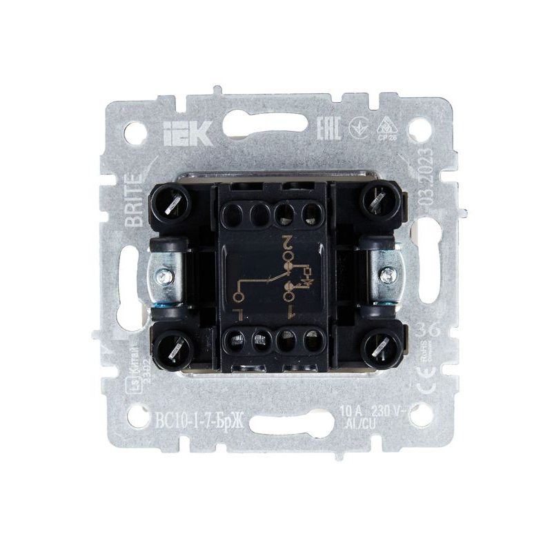 BRITE Выключатель 1-клавишный проходной с индикацией 10А ВС10-1-7-БрЖ жемчуг IEK