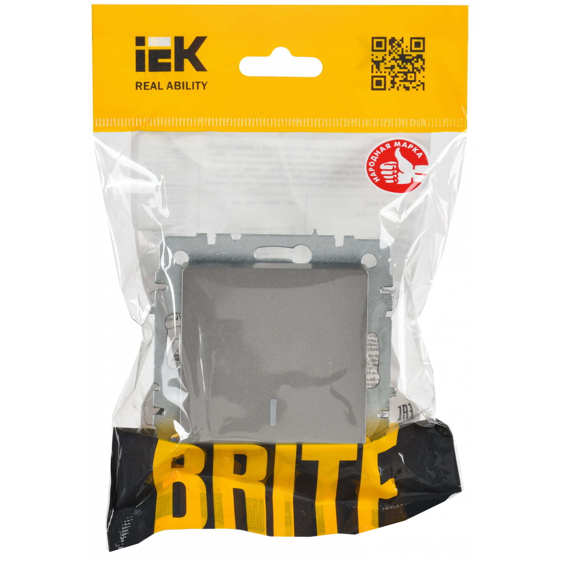 BRITE Выключатель 1-клавишный проходной с индикацией 10А ВС10-1-7-БрС сталь IEK