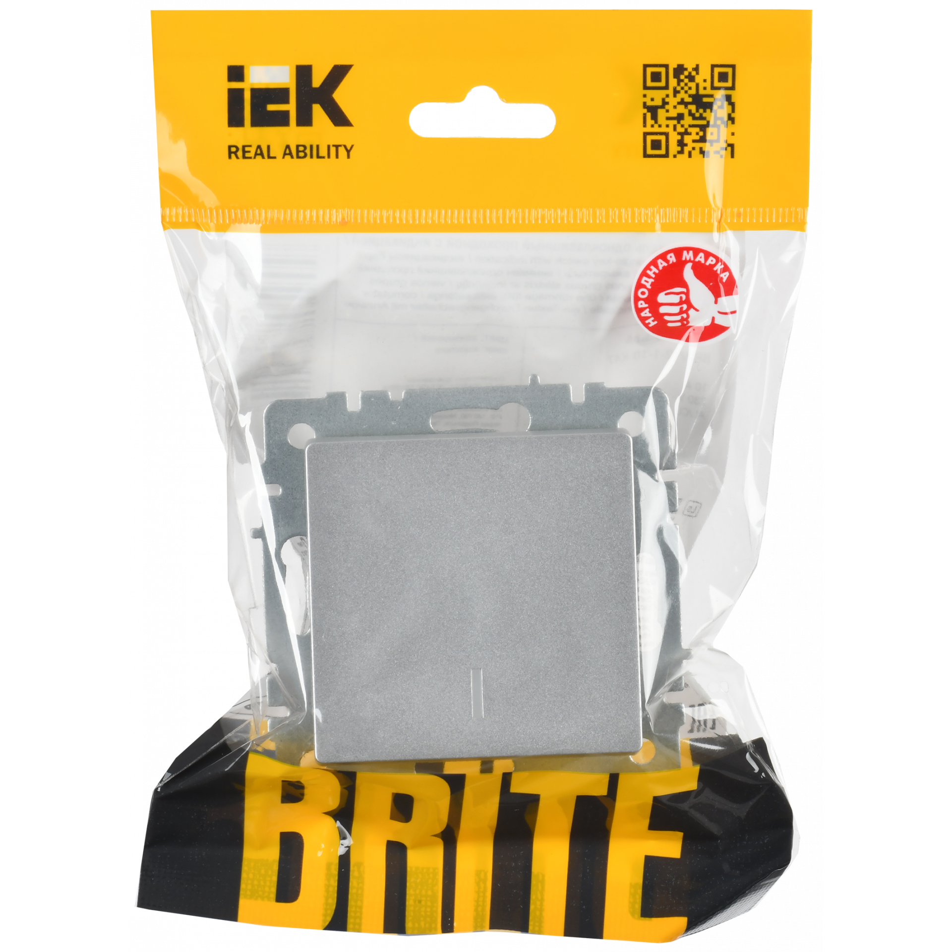 BRITE Выключатель 1-клавишный проходной с индикацией 10А ВС10-1-7-БрА алюминий IEK