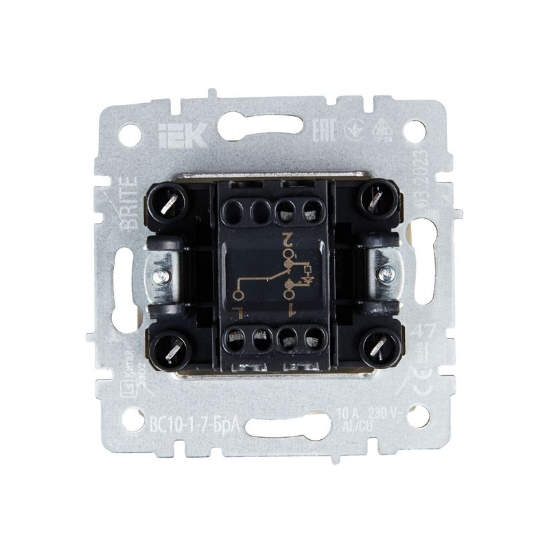 BRITE Выключатель 1-клавишный проходной с индикацией 10А ВС10-1-7-БрА алюминий IEK